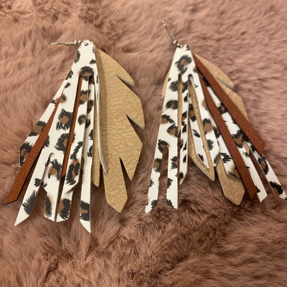 NWOT! Leopard leather earrings